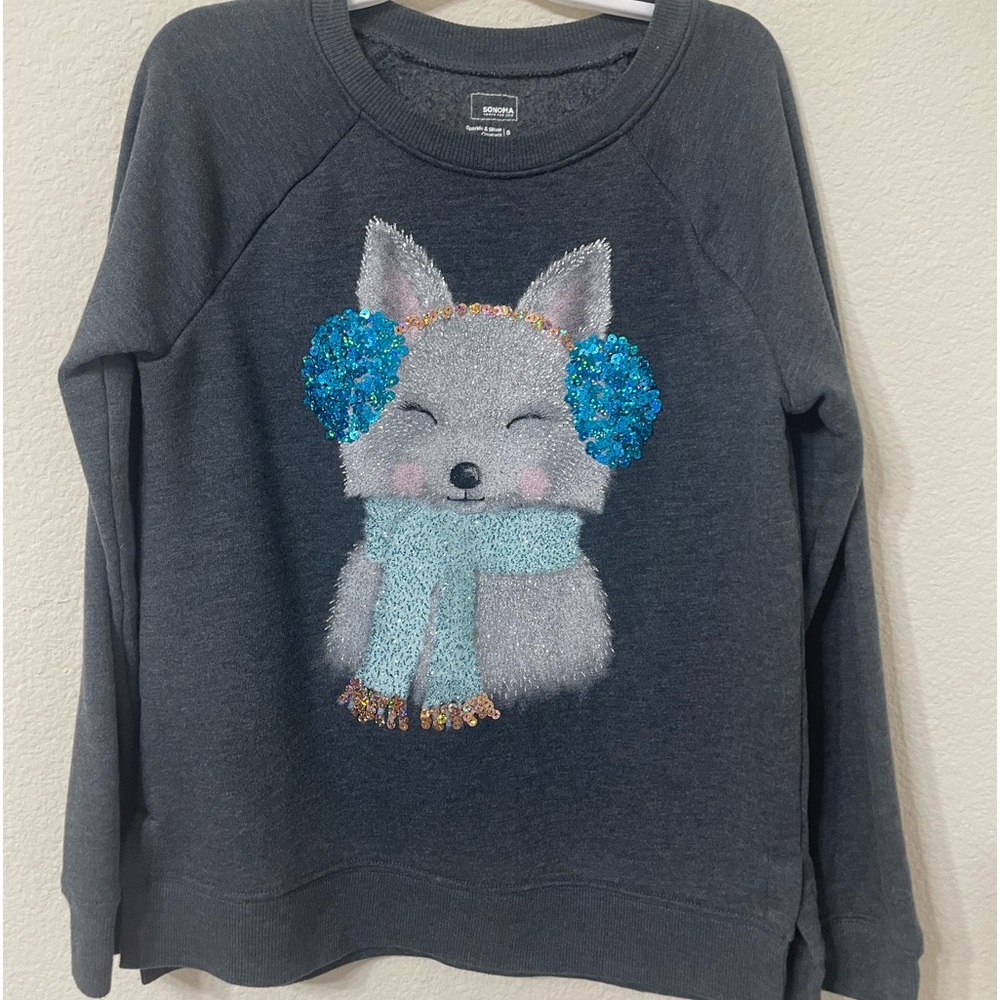 Gray Sweatshirt with sparkly fox size 8 girls